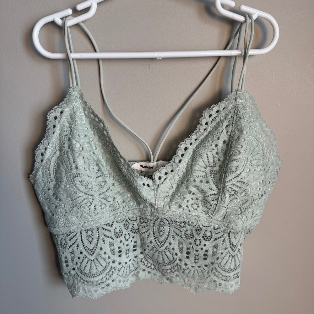 Bluenotes Crochet Lace Bralette Cami Crop Top Pastel Green Size‎ Large Strappy